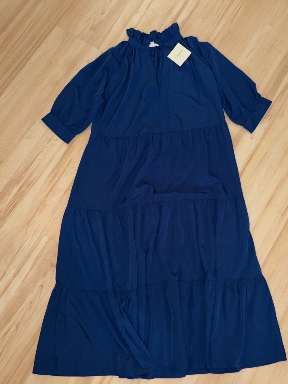 Navy Midi Dress with Gathered Tiers